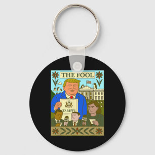 Trump Tarot Card The Fool Imposes Tariff On Pengui Key Ring