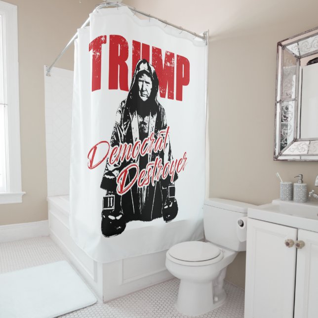 Trump the Democrat Destroyer Graphic Design Humour Shower Curtain (In Situ)