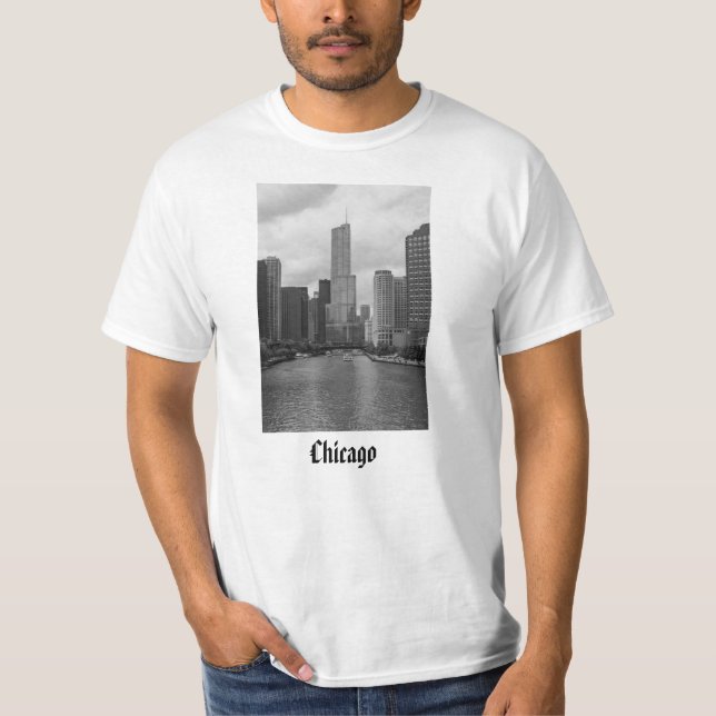 Trump Tower Chicago River Grayscale T-Shirt (Front)