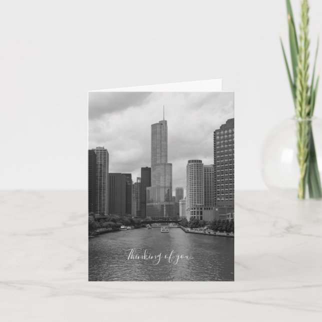 Trump Tower Chicago River Grayscale Thinking Card (Front)