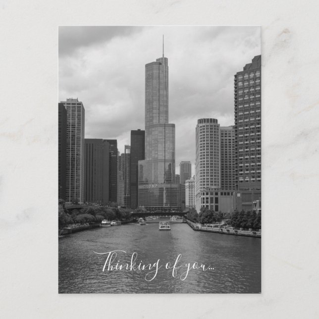 Trump Tower Chicago River Grayscale Thinking Of U Postcard (Front)
