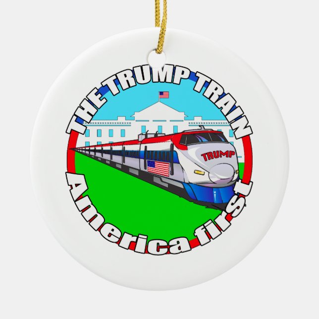 Trump Train America first Ceramic Tree Decoration (Front)
