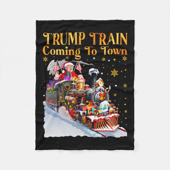 Trump Train Coming To Town Funny Christmas Santa C Fleece Blanket (Front)