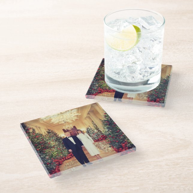 Trump US President White House Christmas  Glass Coaster (Angled)