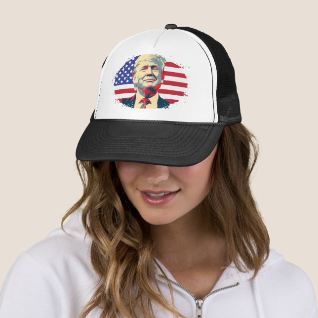Trump USA Flag Keep America Great Trump 2020 Trucker Hat (In Situ)