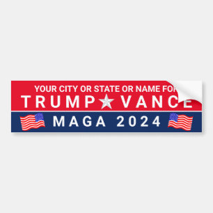 Trump Vance 2024 MAGA Red Blue Flag Personalised Bumper Sticker