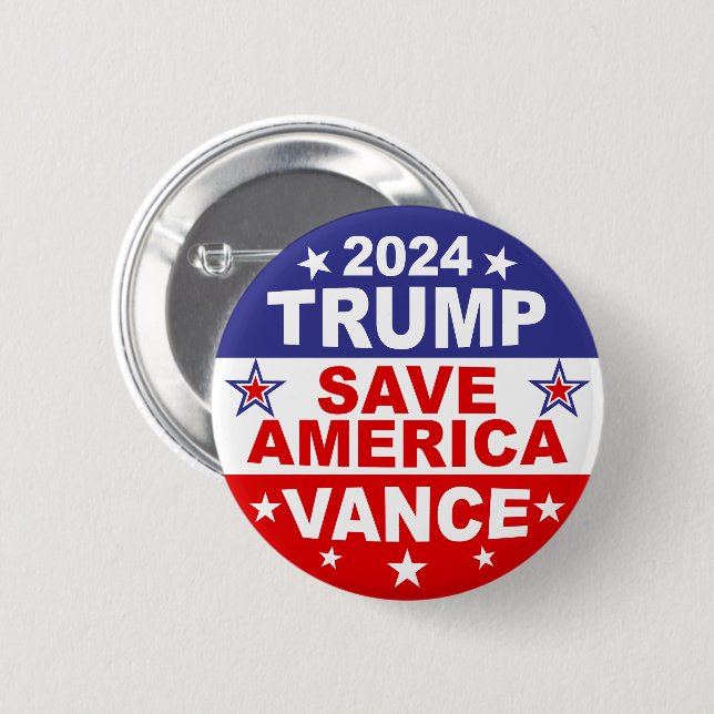 TRUMP VANCE 2024 SAVE AMERICA 6 CM ROUND BADGE (Front & Back)