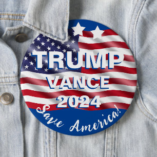 Trump Vance 2024 Save America Flag  6 Cm Round Badge