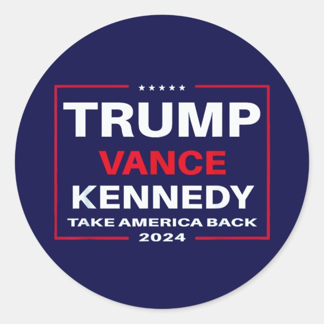 Trump Vance Kennedy Take America Back Again Blue Classic Round Sticker (Front)