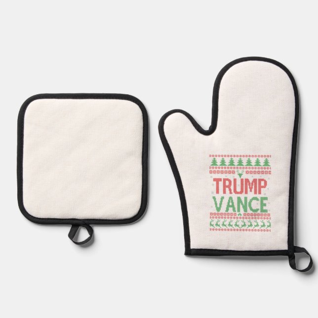 Trump Vance Republican Ugly Christmas Sweater Xmas Oven Mitt & Pot Holder Set (Front)