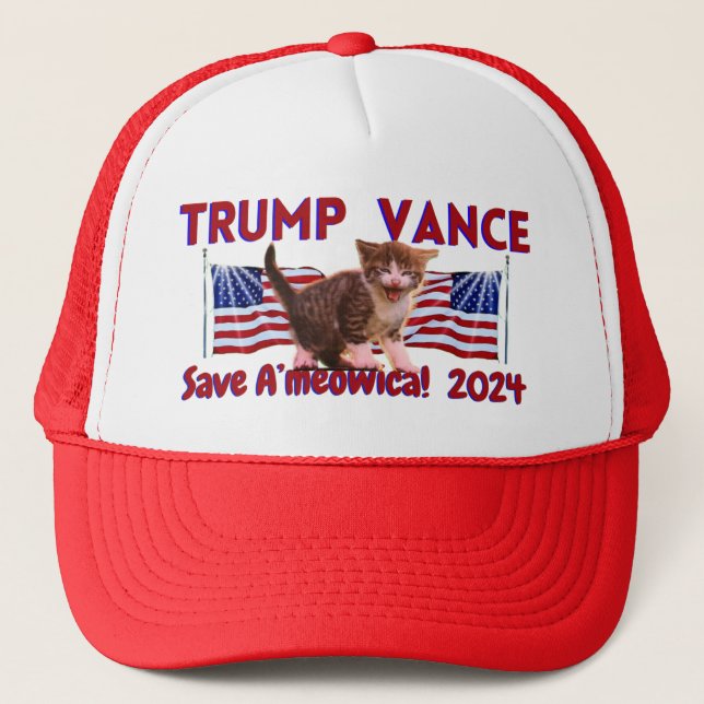 TRUMP Vance Save A'meowica! Cute Cat  Trucker Hat (Front)