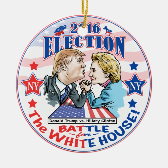 Trump versus Hillary 2016 Ceramic Tree Decoration (Front)