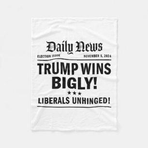 Trump Wins Bigly Headline Trump Wins 2024 Trump Vi Fleece Blanket