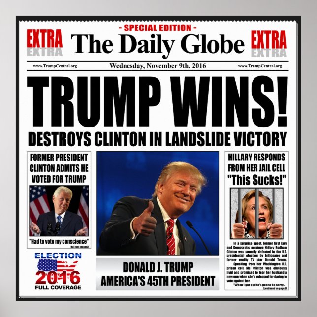 Trump Wins! Funny Anti Clinton Poster Extra Large (Front)