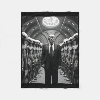 Trump With Aliens Conspiracy Theory Ufo Visitation Fleece Blanket