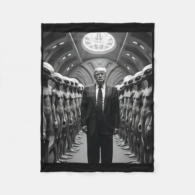 Trump With Aliens Conspiracy Theory Ufo Visitation Fleece Blanket (Front)