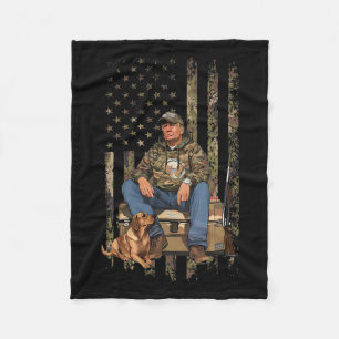 Trump With Dog Duck Waterfowl Hunting Camo Preside Fleece Blanket