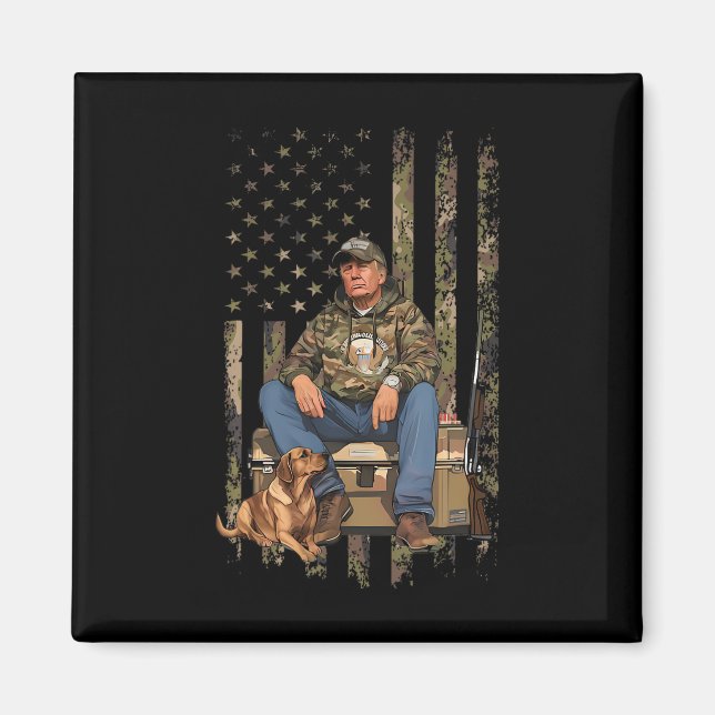 Trump With Dog Duck Waterfowl Hunting Camo Preside Magnet (Front)