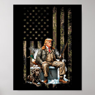 Trump With Dog Duck Waterfowl Hunting Camo Preside Poster