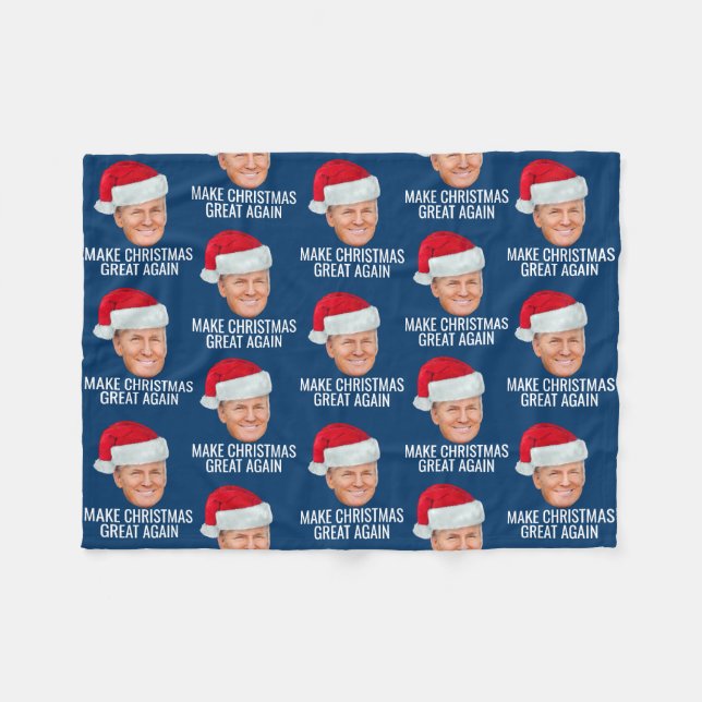 Trump with Santa Hat - Make Christmas Great Again Fleece Blanket (Front (Horizontal))