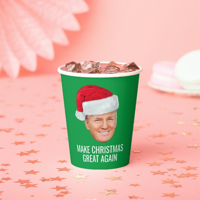 Trump with Santa Hat - Make Christmas Great Again Paper Cups (Insitu)