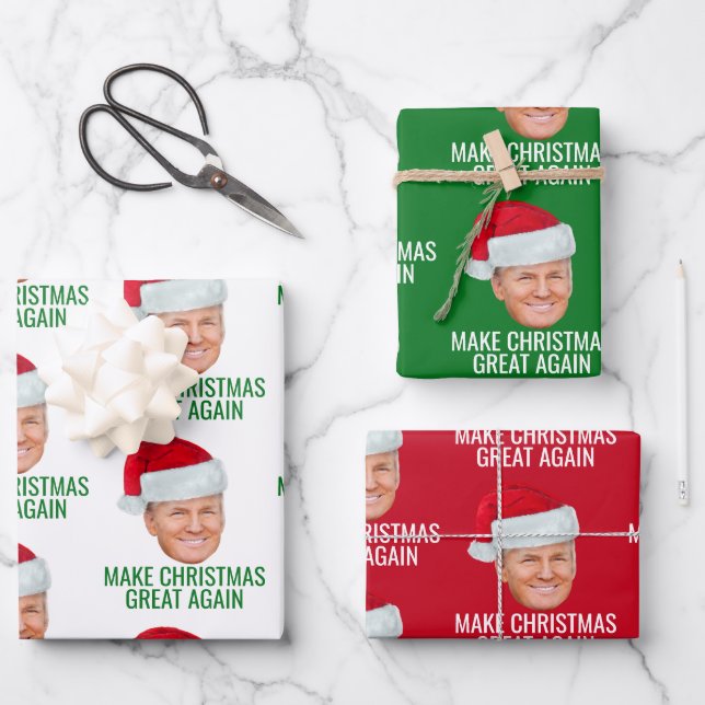 Trump with Santa Hat - Make Christmas Great Again Wrapping Paper Sheet (Front)