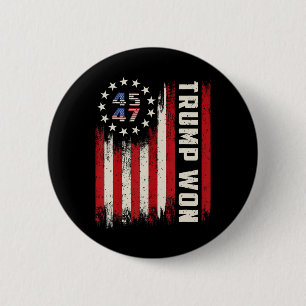 Trump Won 2024 45 47th President Usa Flag 6 Cm Round Badge