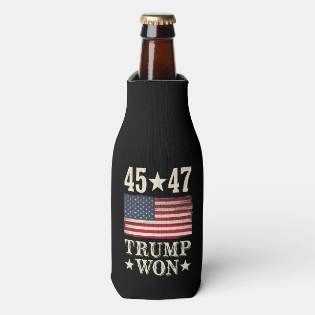 Trump Won 2024 45 47Th President Usa Flag Bottle Cooler (Bottle Front)