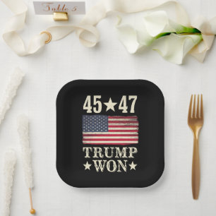 Trump Won 2024 45 47Th President Usa Flag Paper Plate