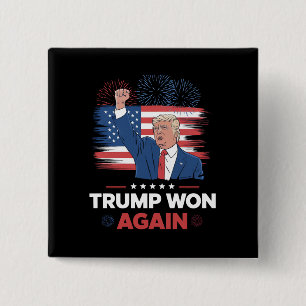 Trump Won Again President 47 USA Vintage 15 Cm Square Badge
