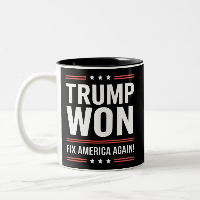 Trump Won MAGA Trump Winner 2024 Fix America Again Two-Tone Coffee Mug (Left)