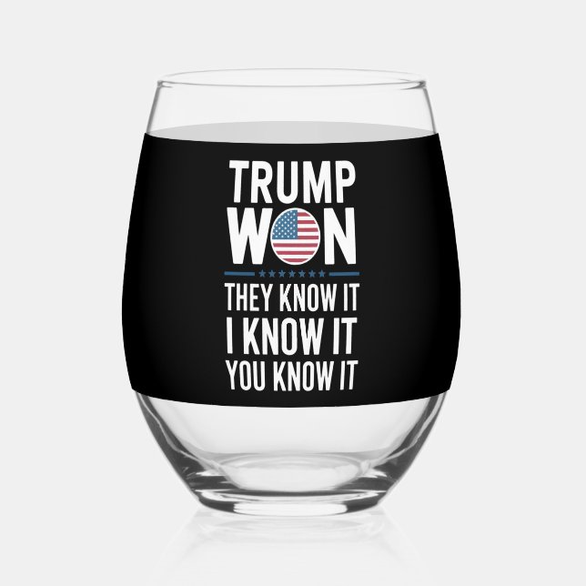 Trump Won They Know It 2024 47th President Winning Stemless Wine Glass (Back)
