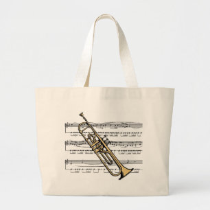 Trumpet 11 B w/Sheet Music Background Tote Bag