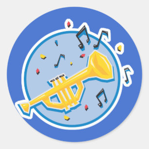 trumpet and music notes classic round sticker
