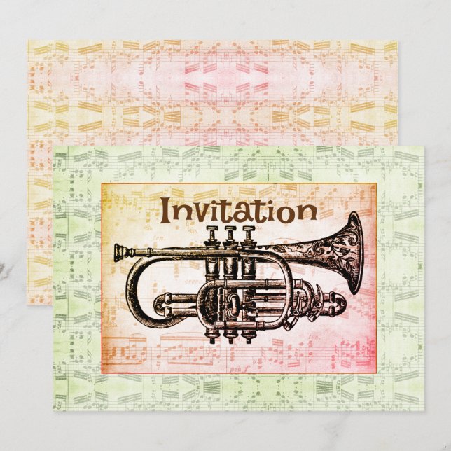 Trumpet And Music Notes Invitation (Front/Back)