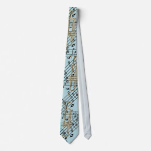 Trumpet And Music Notes On Blue Tie