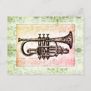 Trumpet And Music Notes Postcard