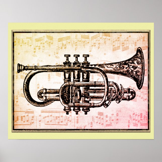 Trumpet And Music Notes Poster (Front)