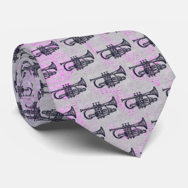 Trumpet And Music Notes  Tie (Rolled)