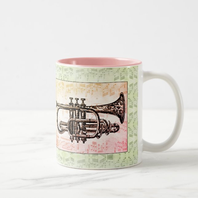 Trumpet And Music Notes Two-Tone Coffee Mug (Right)