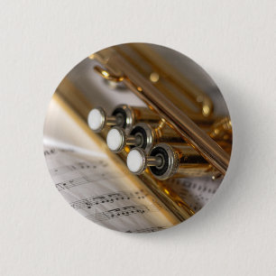 Trumpet and Sheet Music Brass Instrument 6 Cm Round Badge