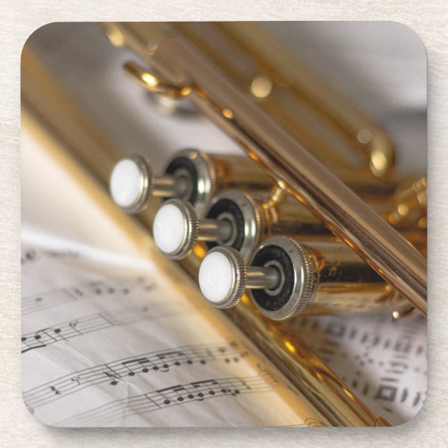 Trumpet and Sheet Music Brass Instrument Coaster (Front)