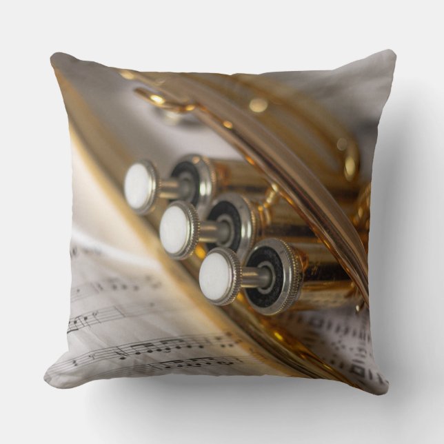 Trumpet and Sheet Music Brass Instrument Cushion (Front)