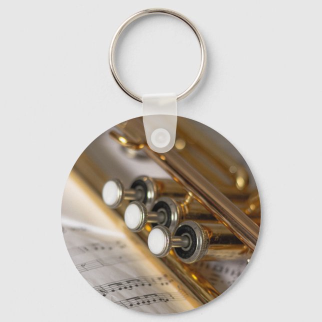 Trumpet and Sheet Music Brass Instrument Key Ring (Front)