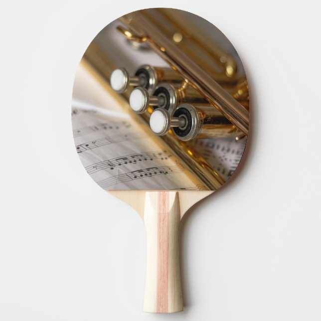 Trumpet and Sheet Music Brass Instrument Ping Pong Paddle (Front)