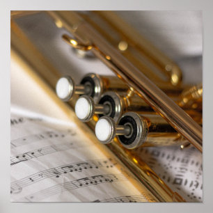 Trumpet and Sheet Music Brass Instrument Poster