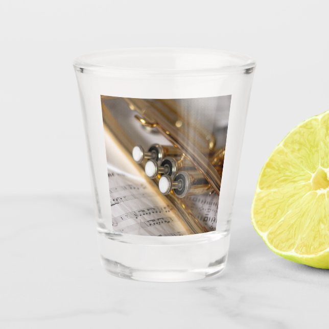 Trumpet and Sheet Music Brass Instrument Shot Glass (Front)