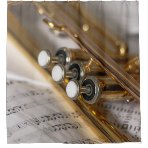 Trumpet and Sheet Music Brass Instrument Shower Curtain