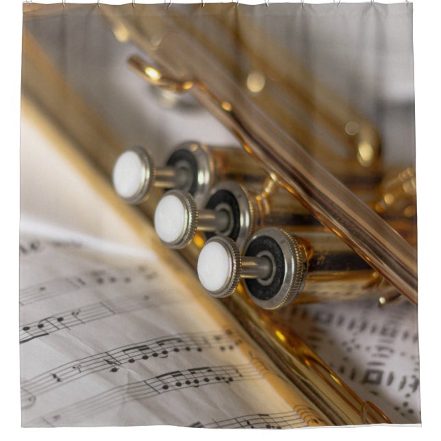 Trumpet and Sheet Music Brass Instrument Shower Curtain (Front)