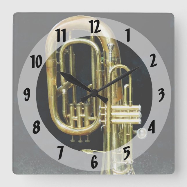 Trumpet And Tuba Square Wall Clock (Front)